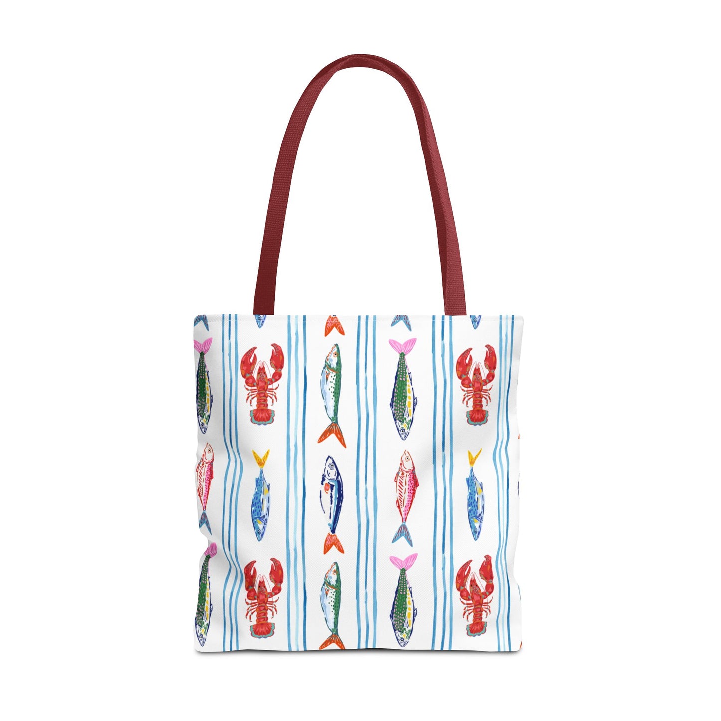 Fisherman Aesthetic Nautical Tote Bag, Multi-Size Durable Tote with 3 Handle Options - Lobsters & Fish