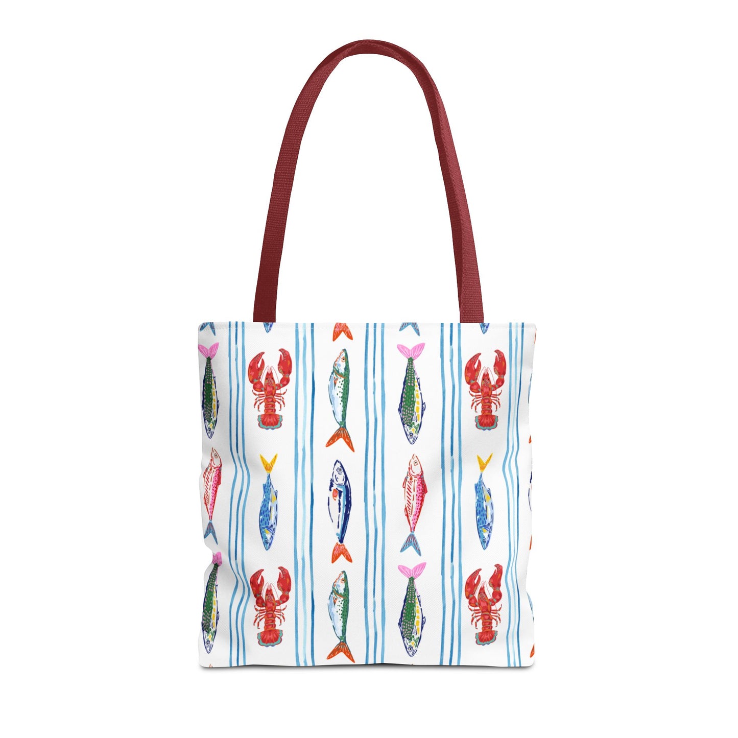 Fisherman Aesthetic Nautical Tote Bag, Multi-Size Durable Tote with 3 Handle Options - Lobsters & Fish