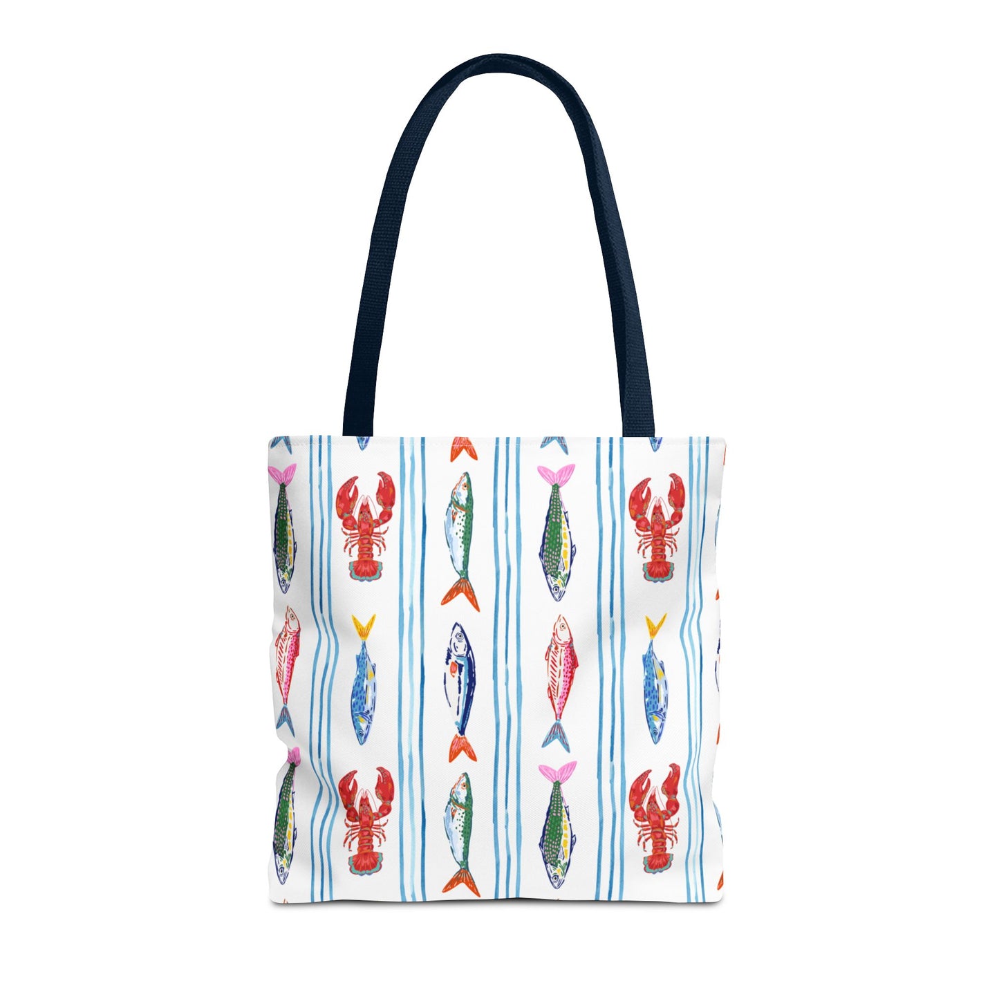Fisherman Aesthetic Nautical Tote Bag, Multi-Size Durable Tote with 3 Handle Options - Lobsters & Fish